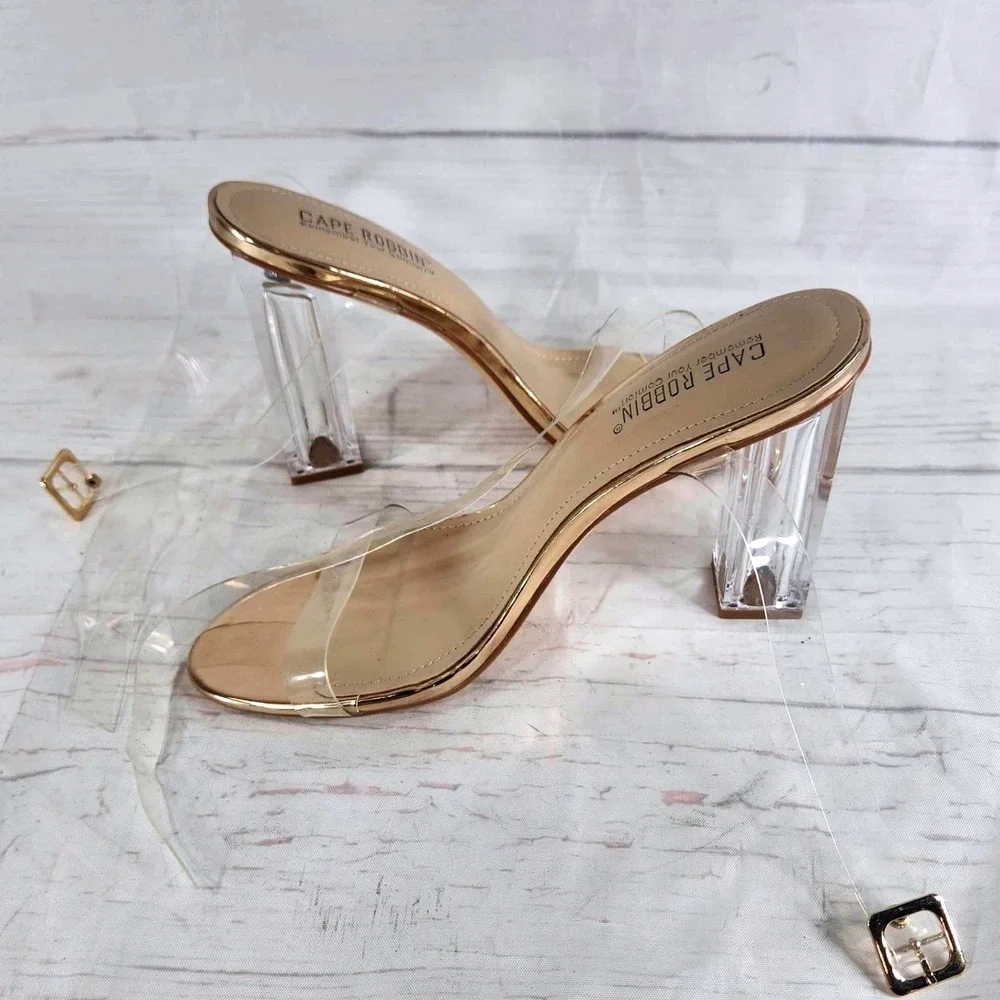 Cape Robbin Lucite Clear Strappy Block Chunky Heels - Women's Size 10M